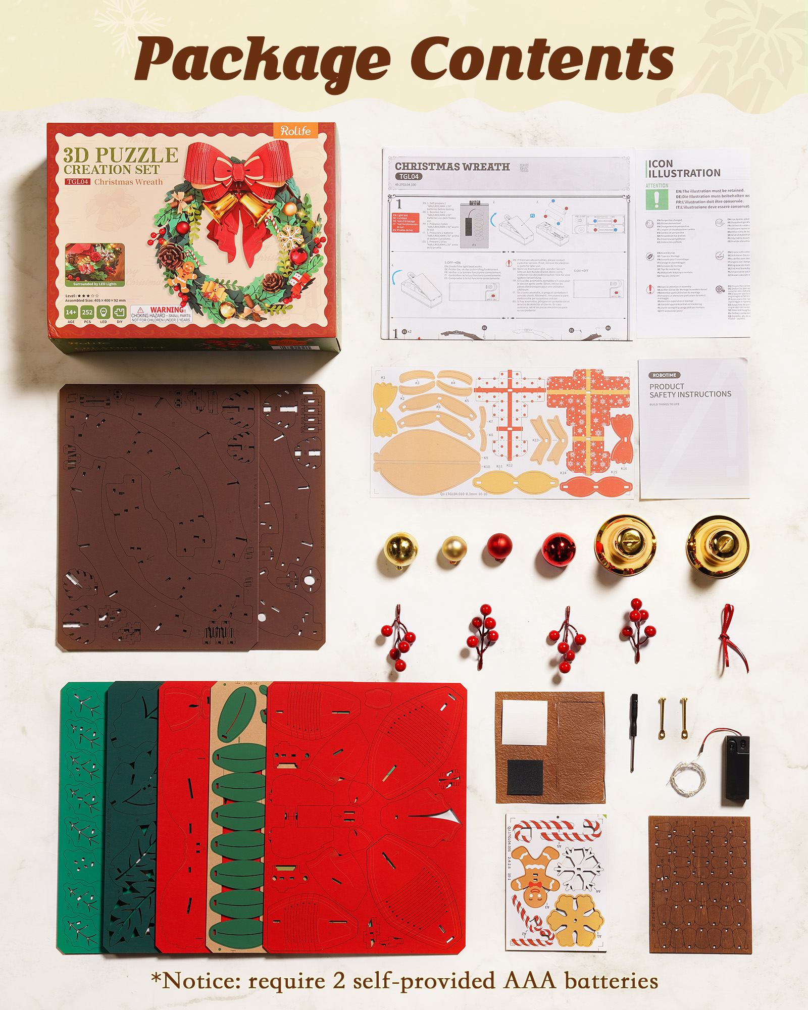 Corona Navideña 3D de Madera con Luces LED - Imagen 3