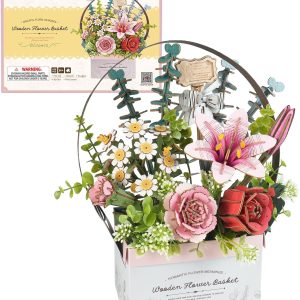 Cesta Flores 3D Madera - Kit DIY Artesanal Decorativo