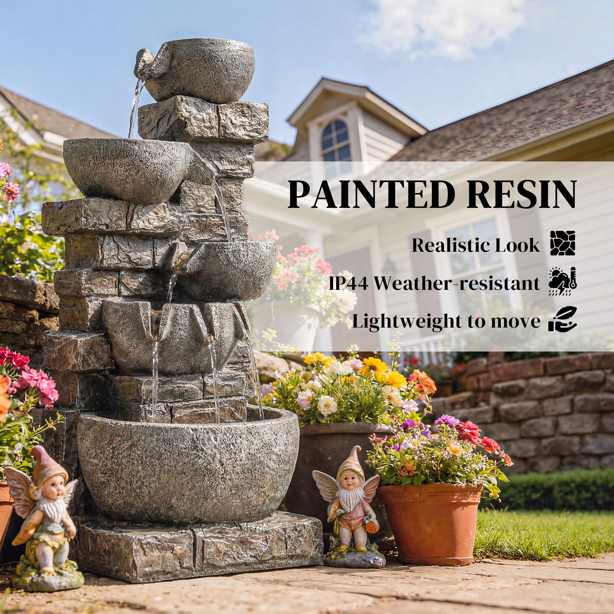 Fuente Cascada LED Jardín 5 Niveles Gris 80cm - Imagen 3